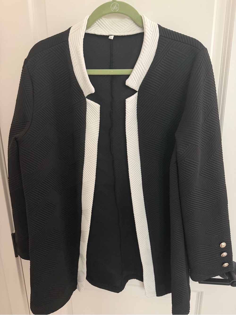 Black and White Open-Front Textured Jacket